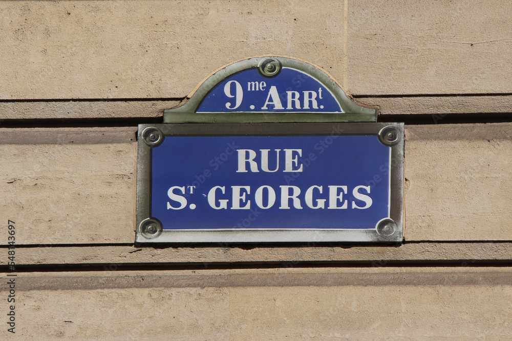 Obraz premium Rue Saint Georges street sign, one of the most famous streets in Paris, France.