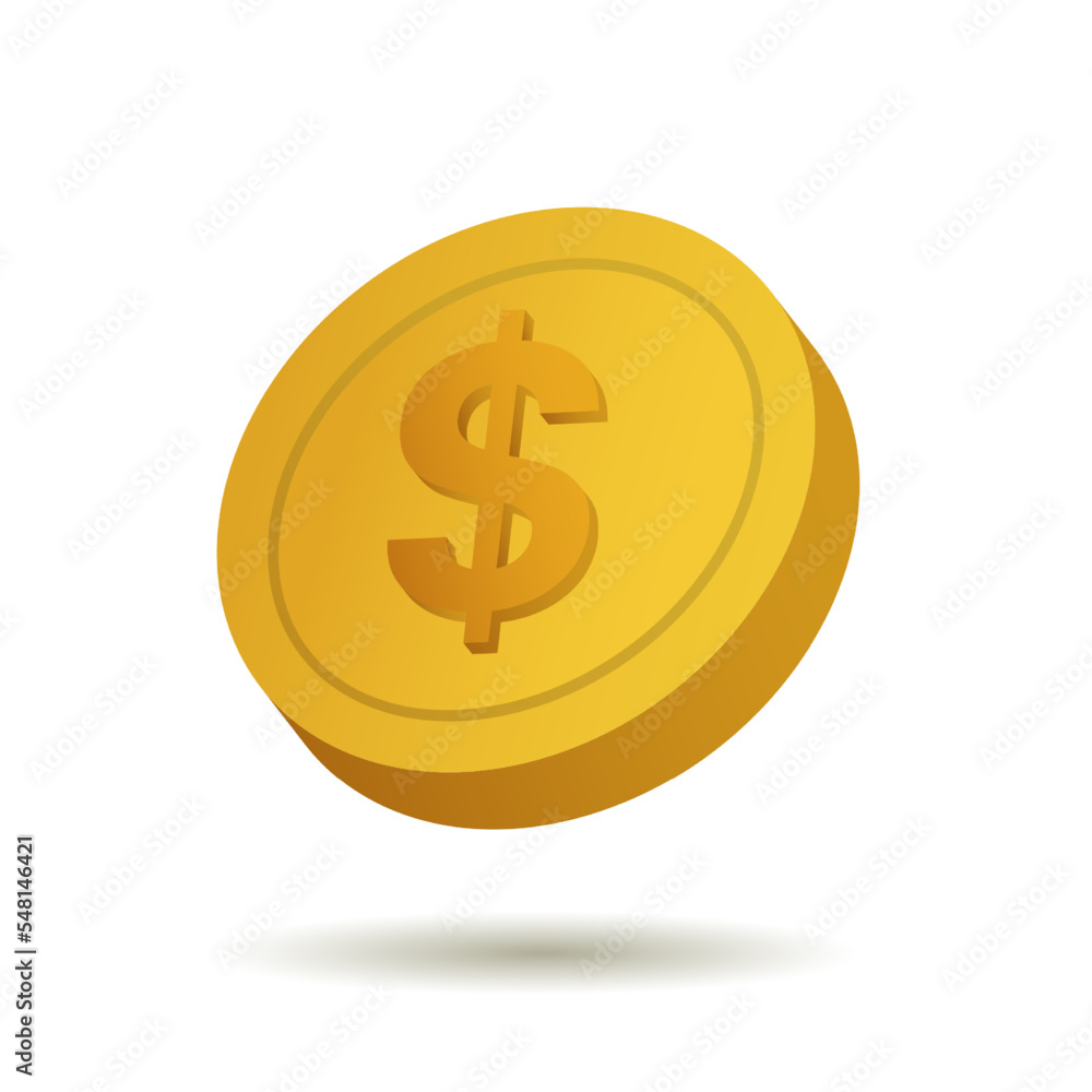 Gold coin with dollar symbol. 3d vector coin icon. Gold coin with dollar symbol. 3d vector coin icon.