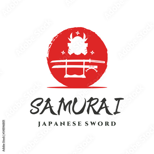 samurai scabbard rack vintage logo vector minimalist illustration design, japanese samurai with stand rack logo design