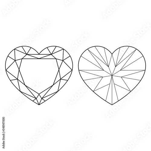 illustration of a diamond heart. top view and bottom view