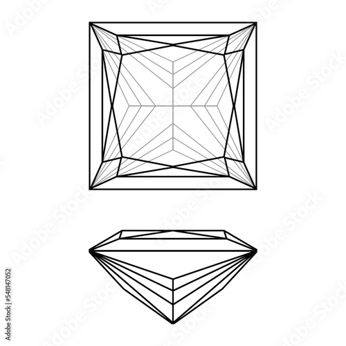 illustration of a diamond princess shape. top view and side view