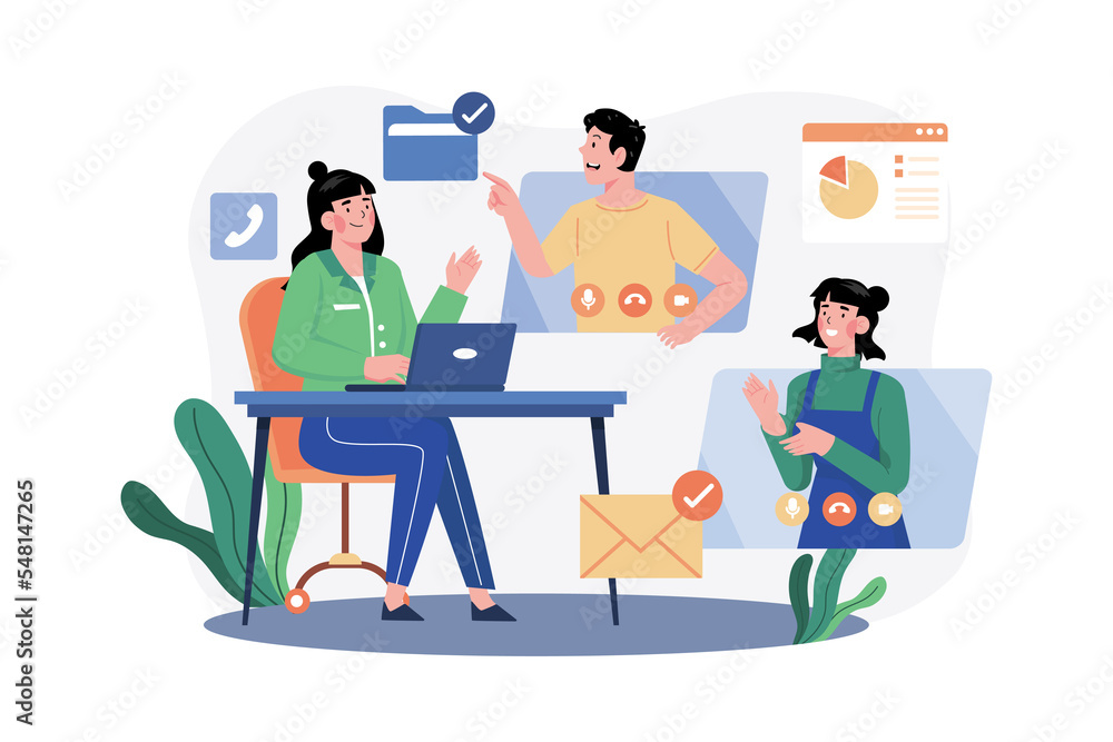 Business Team Doing Video Meeting Illustration concept