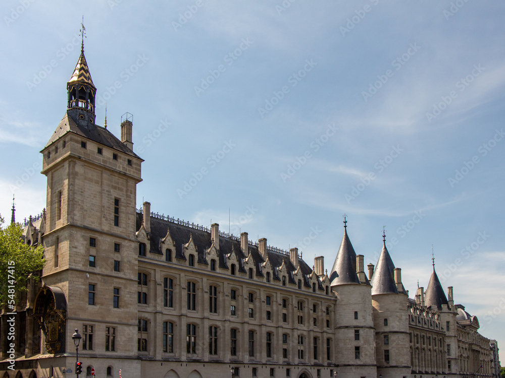 View of the Conciergerie, which is a former courthouse and prison in Paris, France, located on the west of the Île de la Cité, below the Palais de Justice.