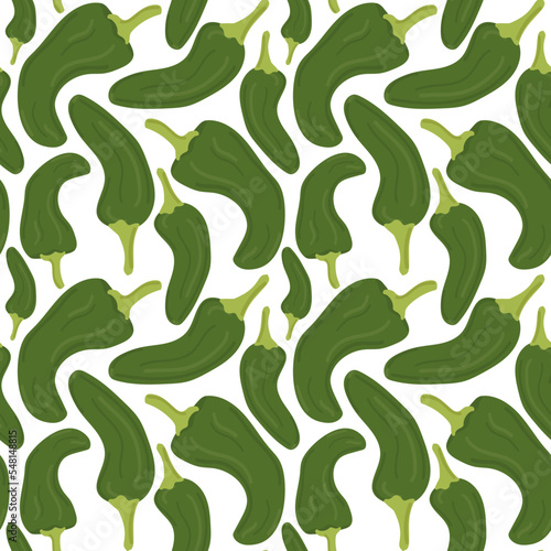 Seamless pattern with Green pepper in different positions.