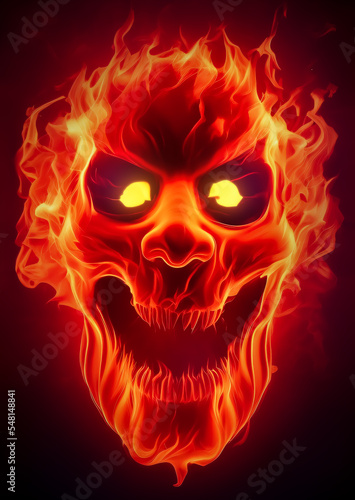 fiery mask - devil's skull burning in fire, engulfed in flames - digital drawing