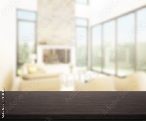 Table Top And Blur Living Room Of Background