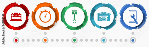 Workshop vector icon set, car service concept flat design buttons, infographic template
