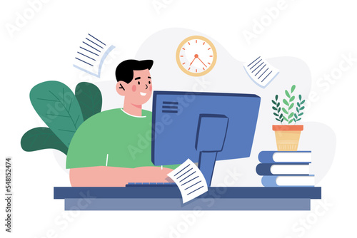 Man Working At Home On A Computer