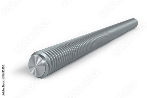 Steel threaded rod isolated on white background - 3d render