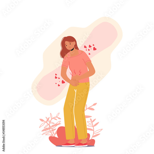 Woman Struggle with Strong Abdominal Pain During Menstrual Period. Menstruation, Premenstrual Syndrome, Pms