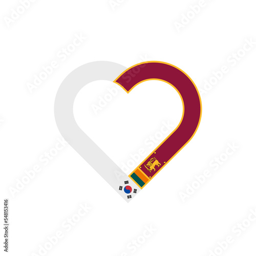 friendship concept. heart ribbon icon of south korea and sri lanka flags. vector illustration isolated on white background