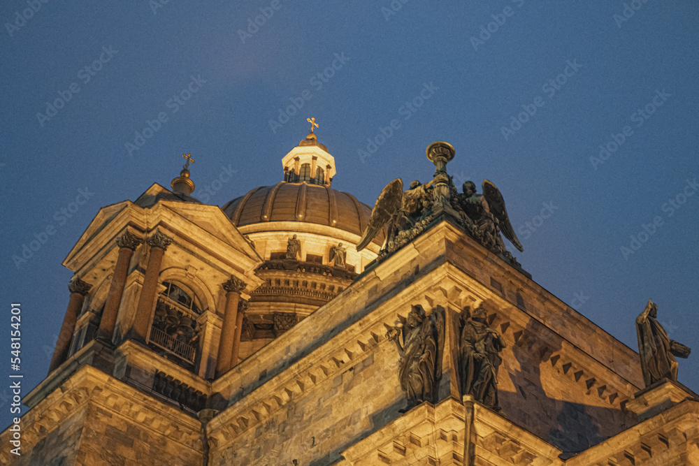 View from below on St. Isaac's Cathedral at night