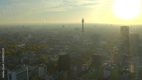 Slider Aerial shot of Euston station and BT Tower London at sunset photo