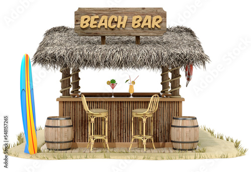 Beach bar in front view isolated on white background - 3D illustration