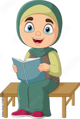 Cartoon muslim girl reading a book