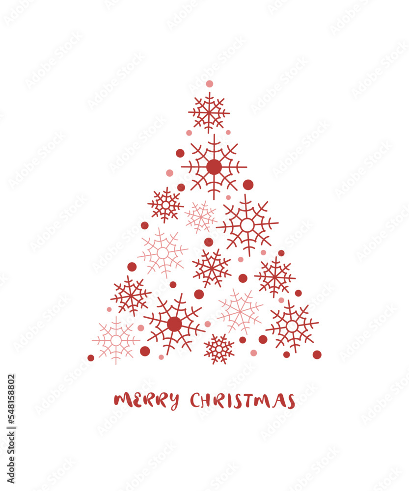 Beautiful Christmas card with a Christmas tree made of snowflakes Beautiful Christmas card with a Christmas tree made of snowflakes