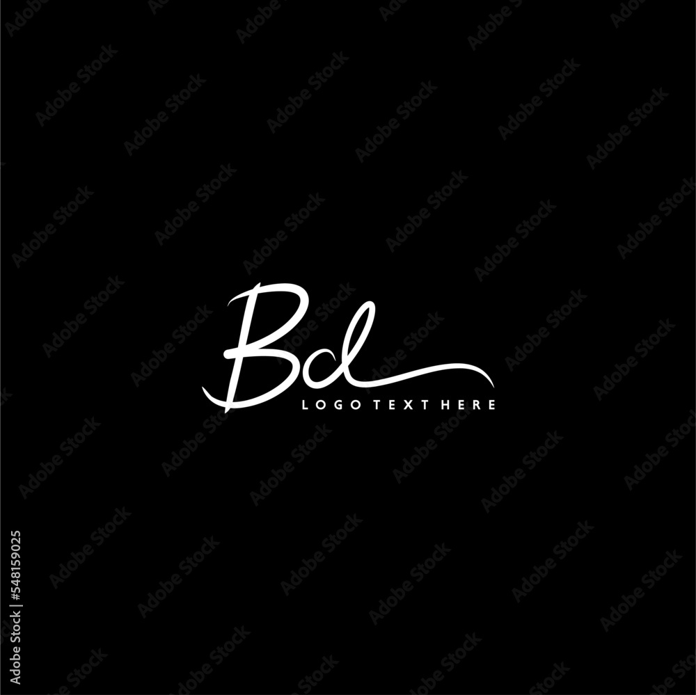 Hand Written style BD letter design, BD logo, BD initials with black background Hand Written style BD letter design, BD logo, BD initials with black background