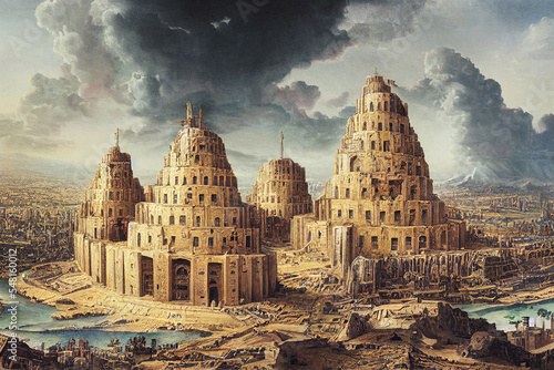 Print op canvas Ancient Babylon with Babel tower
