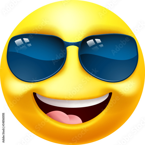 An emoji or emoticon face icon in sunglasses cartoon