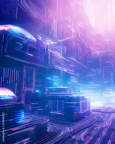 Purple Cyber City - Electrofuturistic Art