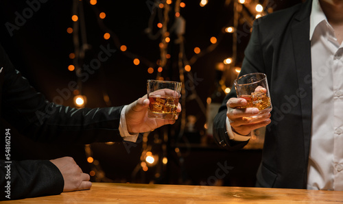 Celebrate whiskey on a friendly party in restaurant