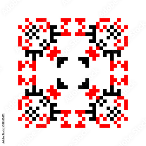 Traditional Ukrainian knitted embroidery art, ethnic mandala ornament vyshyvanka