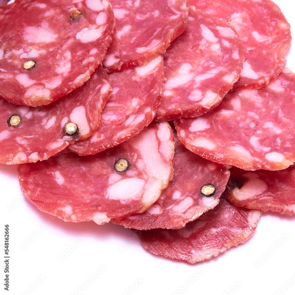 Smoked dry Salami sausage isolated on white background Smoked dry Salami sausage isolated on white background