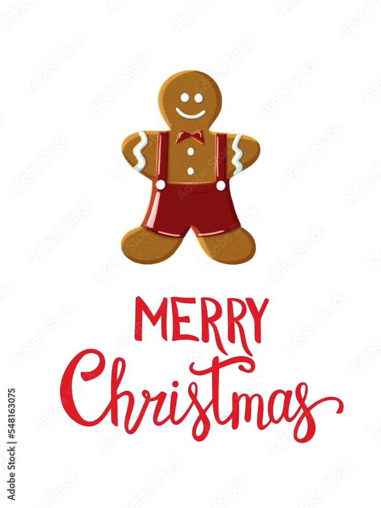 Fototapeta premium Funny Gingerbread Christmas and New year postcard