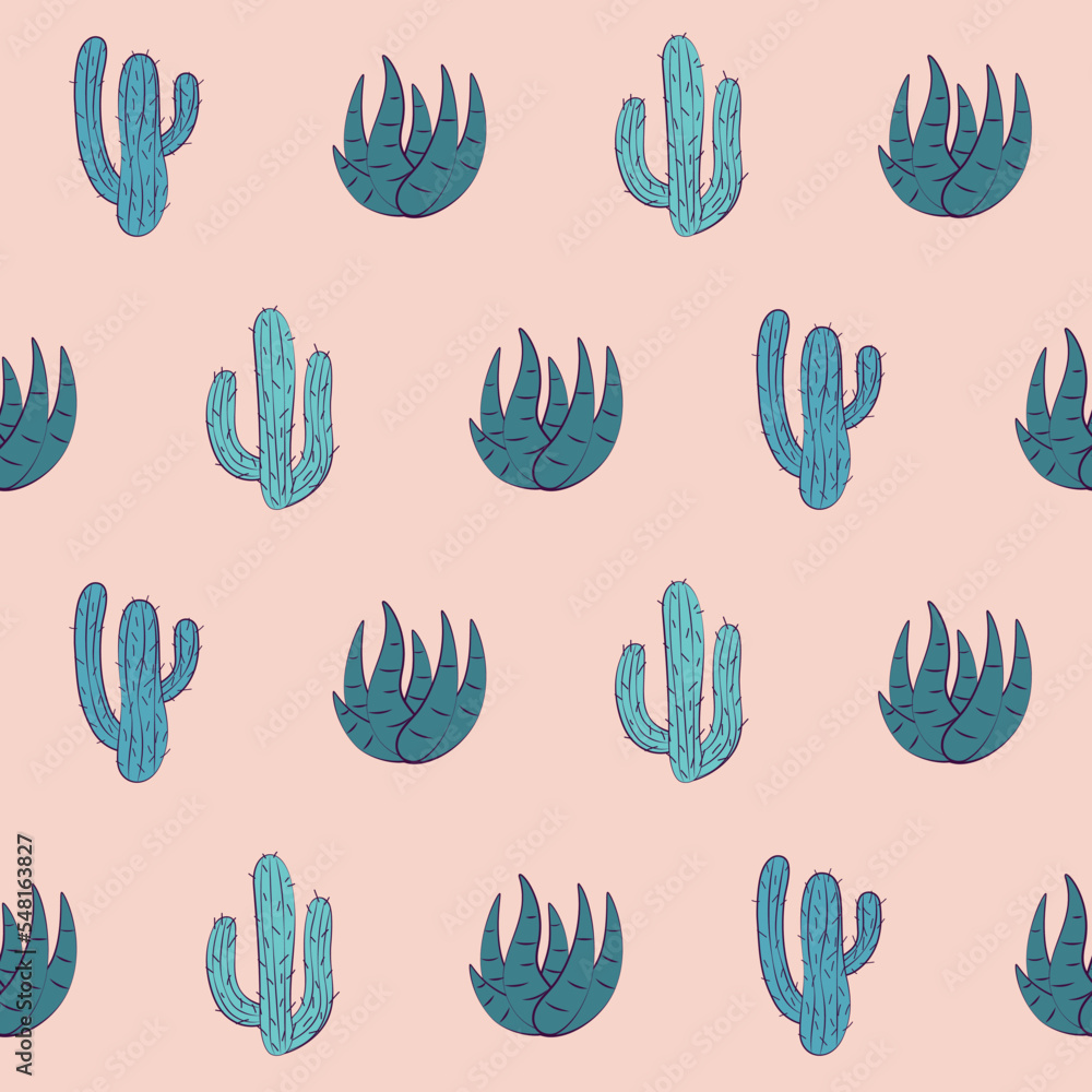 Obraz premium colorful seamless pattern with doodle cactuses 