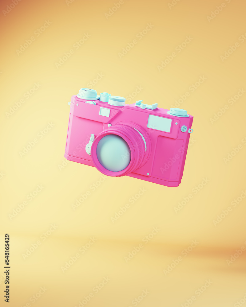 Blue Pink Vintage Camera Lens Traditional Photography Equipment Snapshot Photograph 3d illustration render