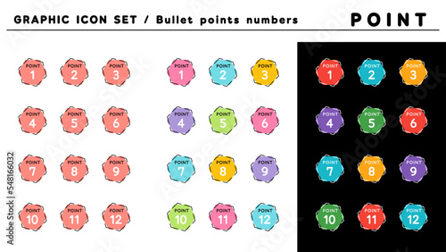 ポイント 見出し 箇条書きアイコン セット（POINT 1〜12）／カラーバリエーション