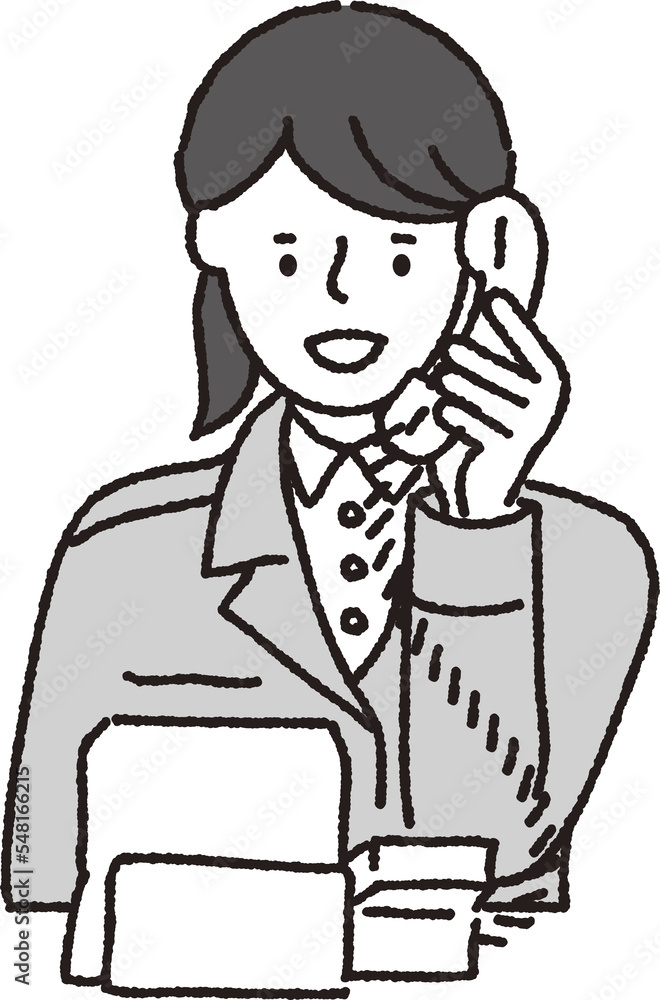 作業着姿の女性_電話 作業着姿の女性_電話