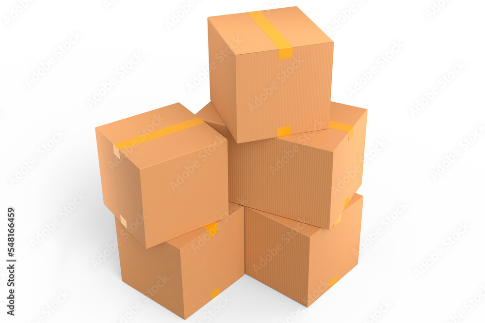 Obraz premium Cardboard box or carton on white background, carrying parcel and online shopping