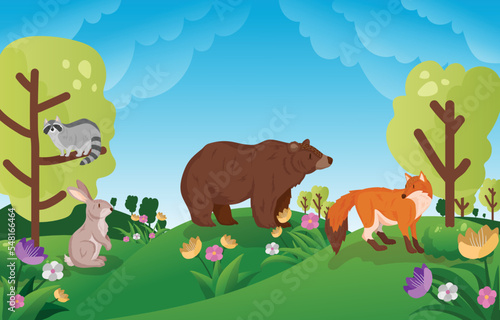 Spring Animal  Spring Dew Animal  Fox  Bear  Grizzly  Rabbit  Animal Vector