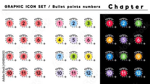 チャプター 見出し 箇条書きアイコン セット（Chapter 1〜12）／カラーバリエーション