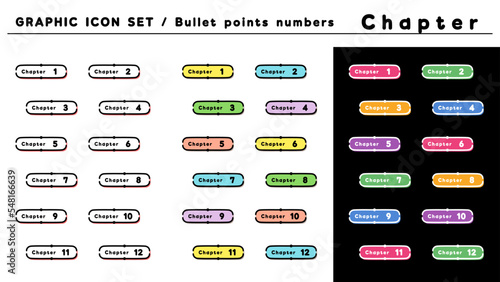 チャプター 見出し 箇条書きアイコン セット（Chapter 1〜12）／カラーバリエーション