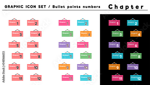 チャプター 見出し 箇条書きアイコン セット（Chapter 1〜12）／カラーバリエーション