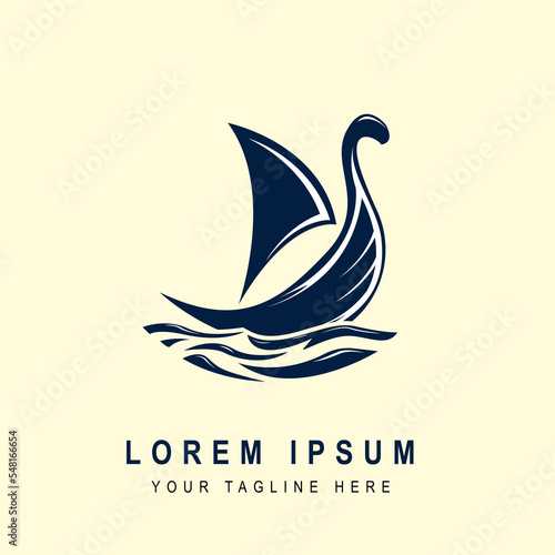 Viking ship icon logo design illustration vector