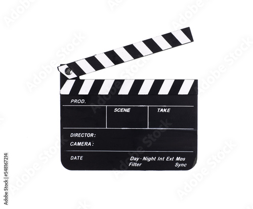 Print op canvas clapperboard isolated on white background