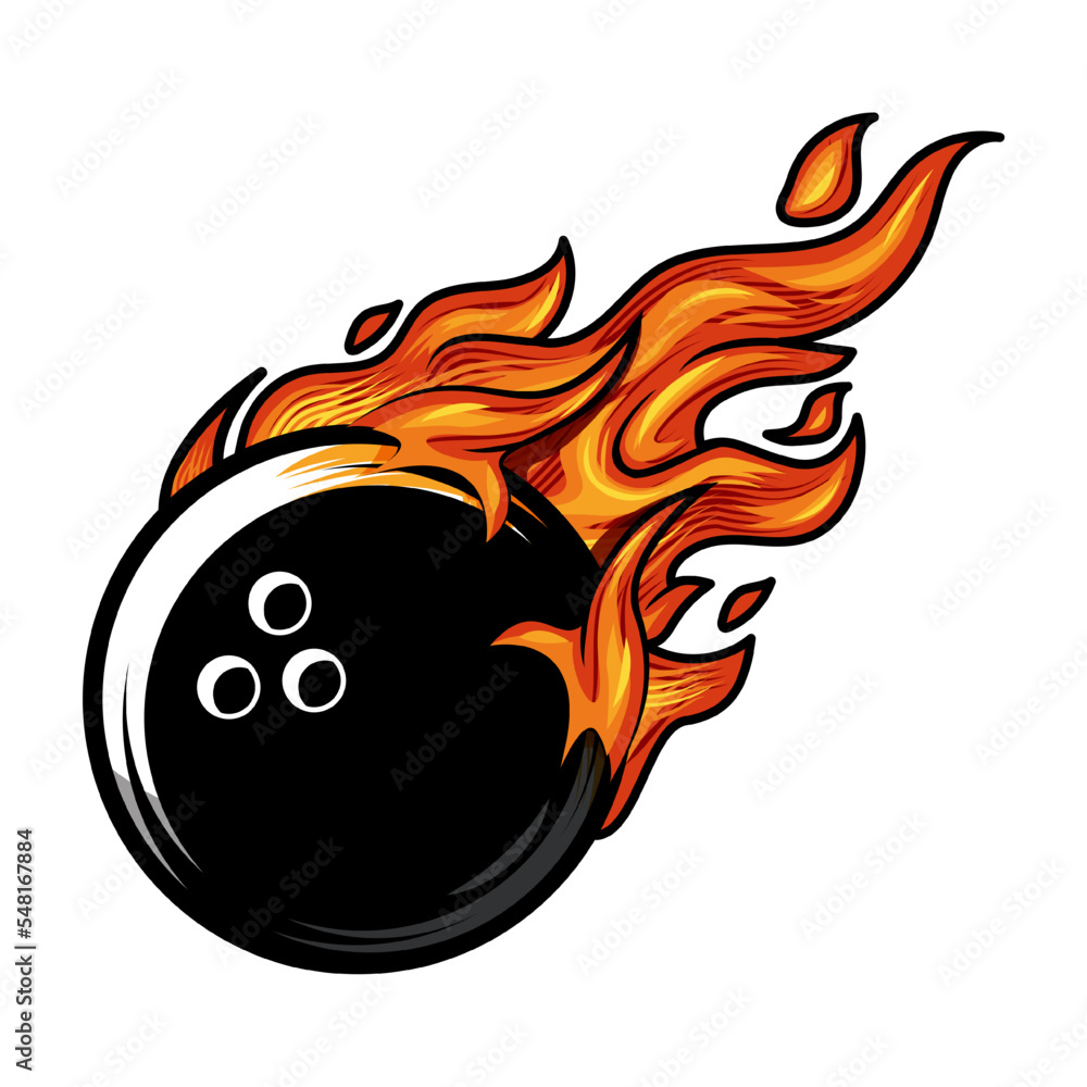 Hot bowling ball fire logo silhouette. bowling club graphic design