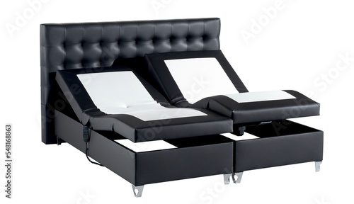 Black color boxspring mattress set , headboard bed base,
electric boxspring. black artificial leather. photo