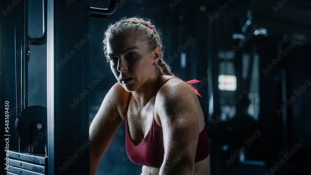 A Sweating Determined Female Weightlifter, That Just Finished her