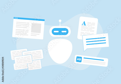 AI Writer, Chatgpt Content Generator. Artificial intelligence developing content for business, chatbots, websites, articles. AI driven digital marketing, social media advertising intelligence service
