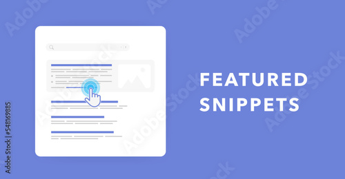 Featured snippets - extended top search results. Optimize website for SEO with organic results in serp. Horizontal vector banner illustration