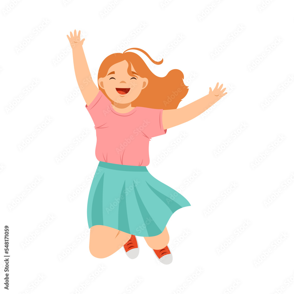 Jumping Redhead Girl Feeling Happiness and Excitement Having Fun Vector Illustration Jumping Redhead Girl Feeling Happiness and Excitement Having Fun Vector Illustration