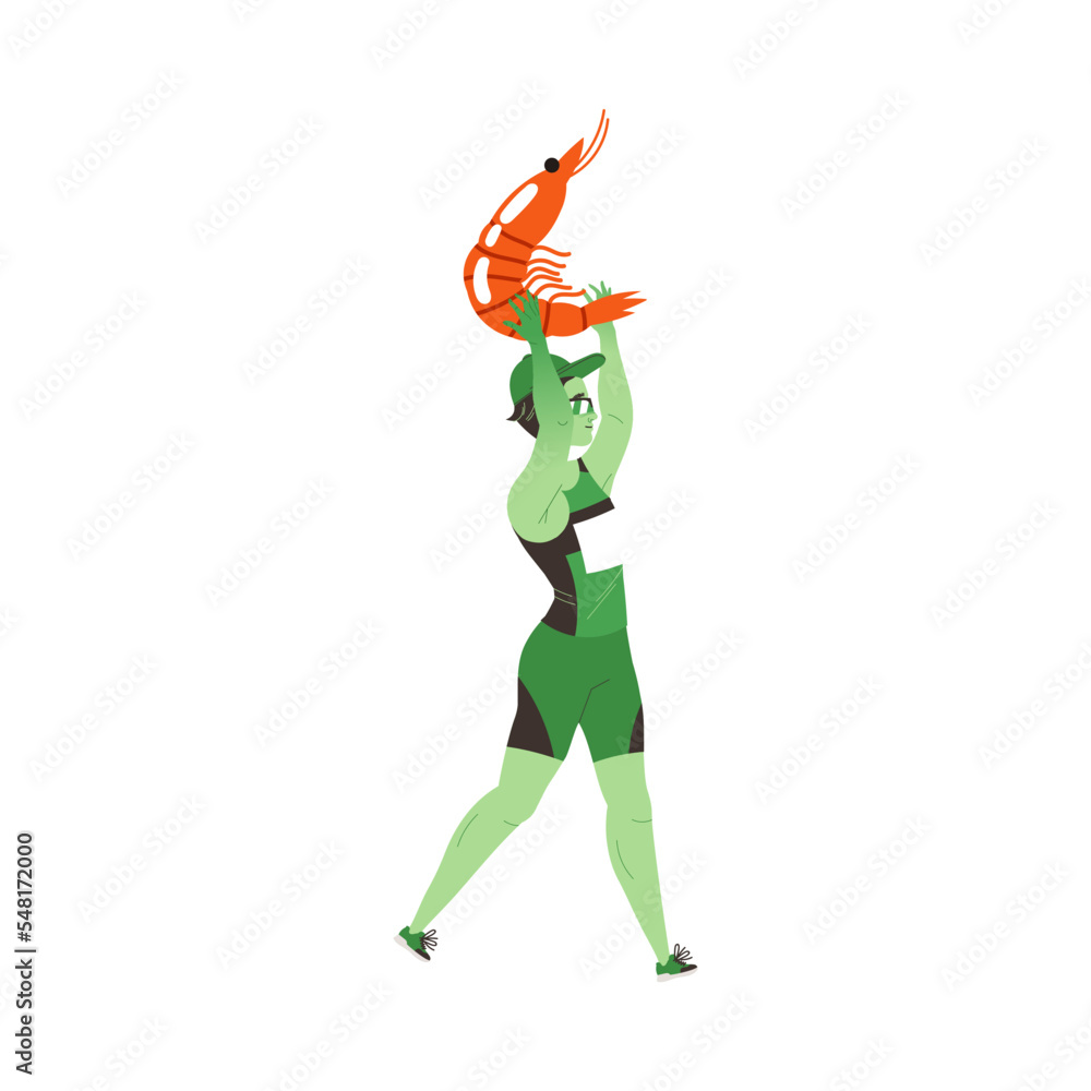 Man Carrying Cooked Shrimp as Ketogenic Diet Food Vector Illustration Man Carrying Cooked Shrimp as Ketogenic Diet Food Vector Illustration