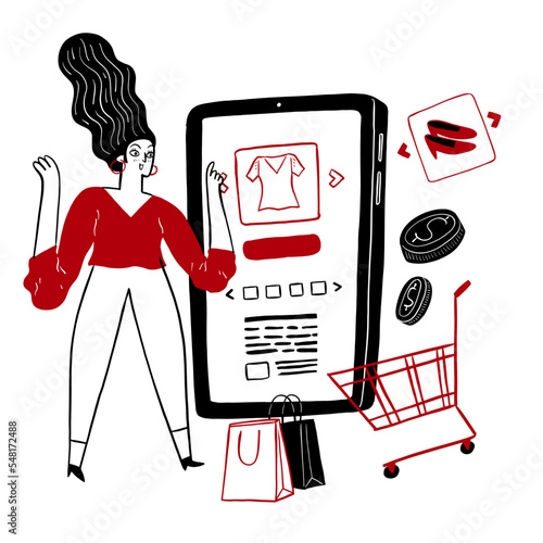 Online shopping concept with purchase and delivery icons..Concept of online retail, internet purchase.
