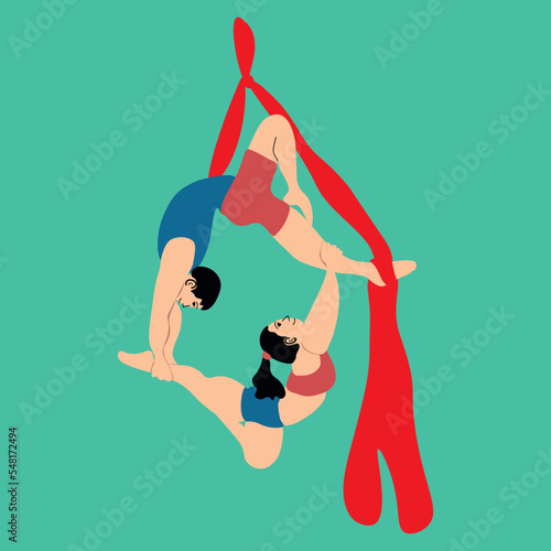 Aerialists. Vector Aerialists.Flat illustration. Aerial training.