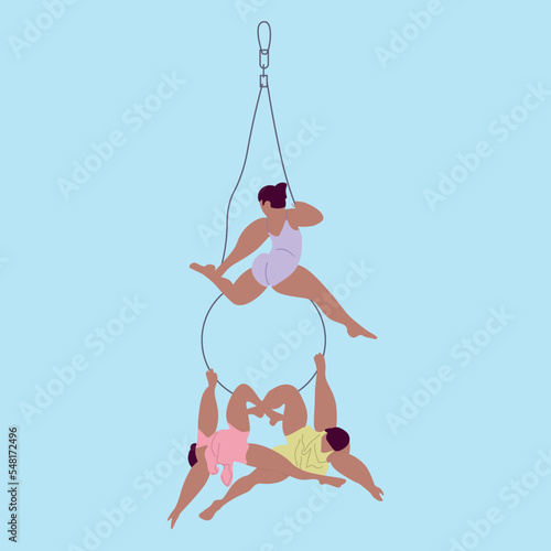 Aerialists. Vector Aerialists.Flat illustration. Aerial training.