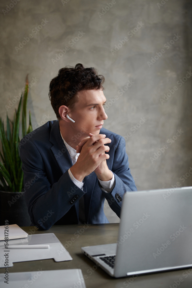Pensive Entrepreneur Looking Through Window Pensive Entrepreneur Looking Through Window